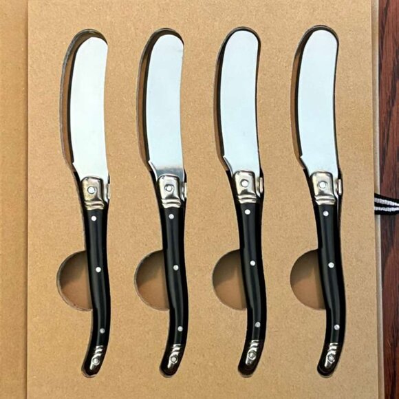 Set of 4 Charcuterie Board Spreader Knives with Black Handles | Cheese & Dip Set - Picture 3 of 6